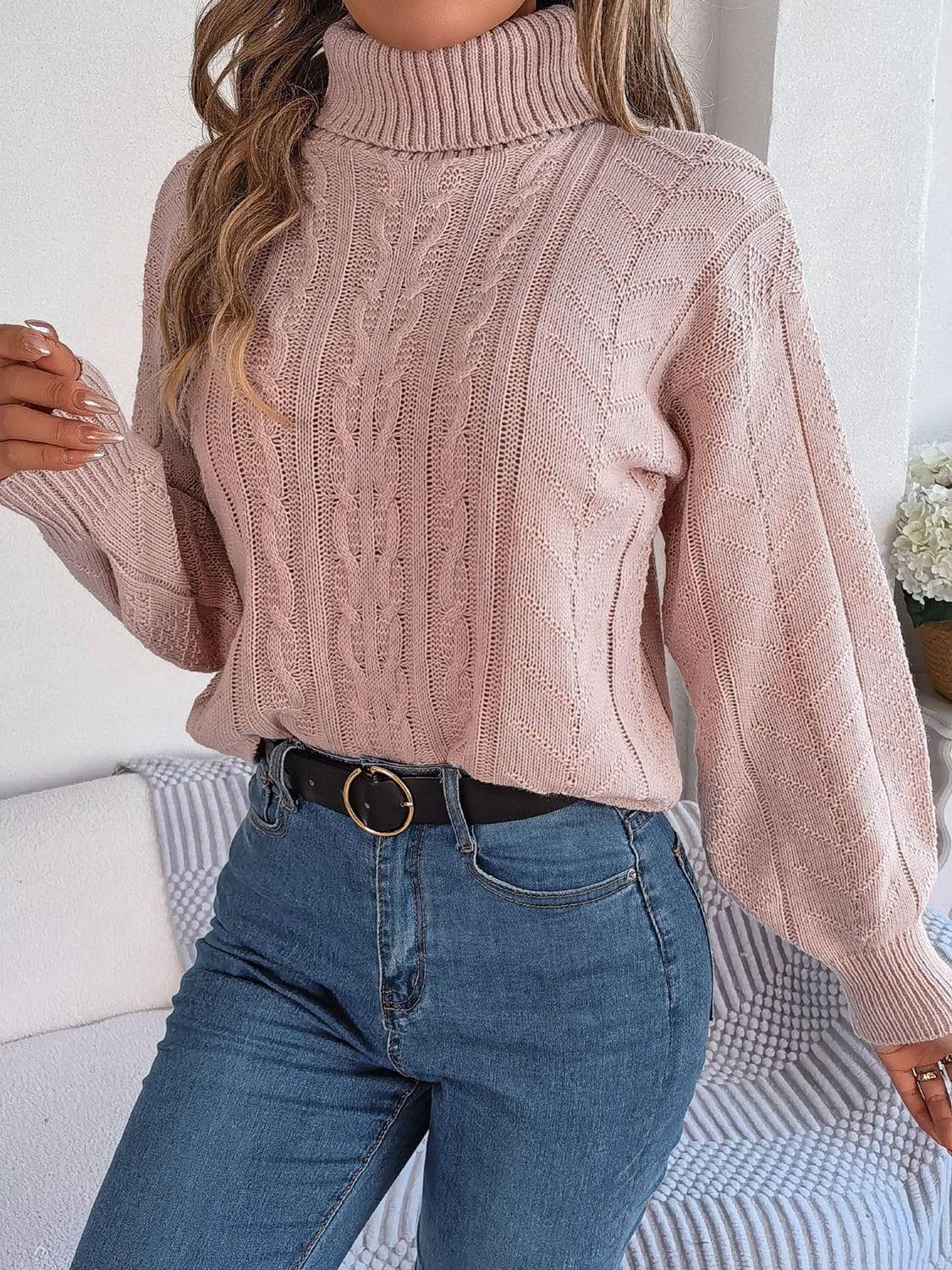 Cable-Knit Turtleneck Sweater - Trendsi