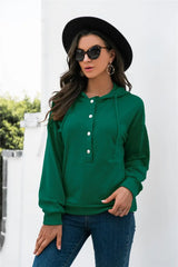Half-Snap Drawstring Hoodie with Kangaroo Pocket - Trendsi - Flyclothing LLC