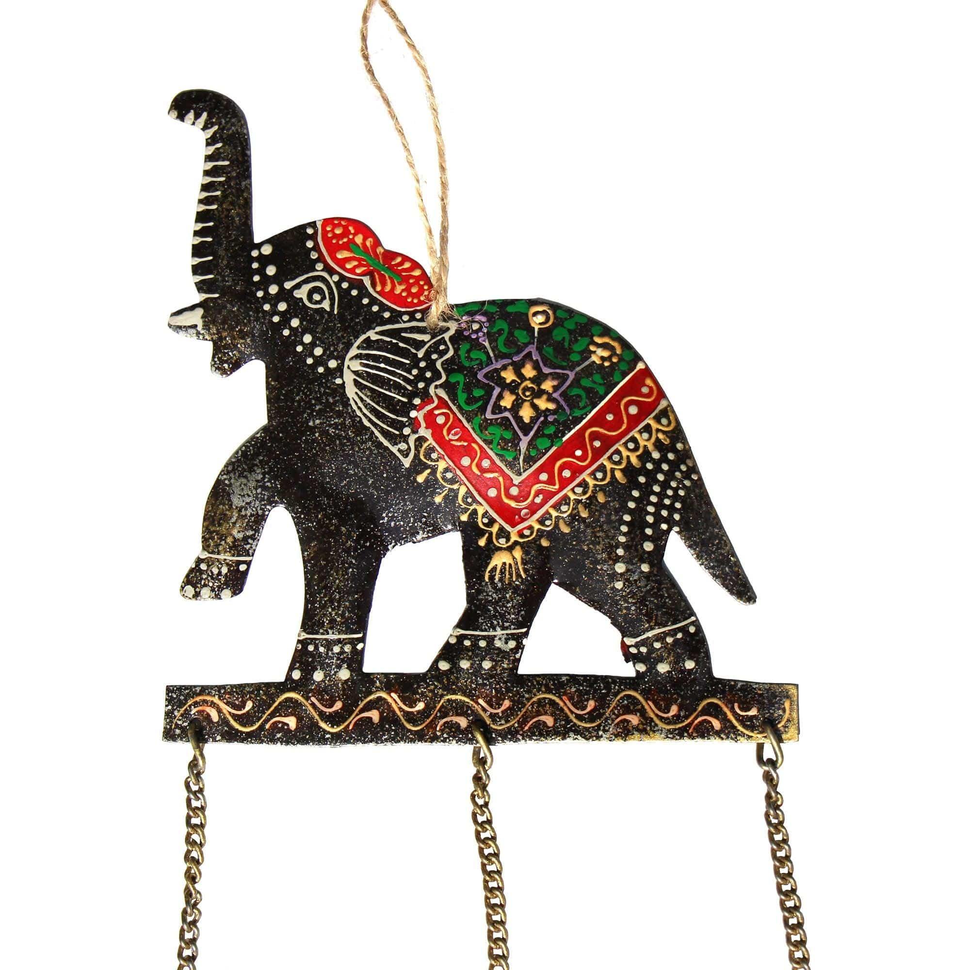 Embossed Elephant Chime, Hand-painted Recycled Iron - Asha Handicrafts