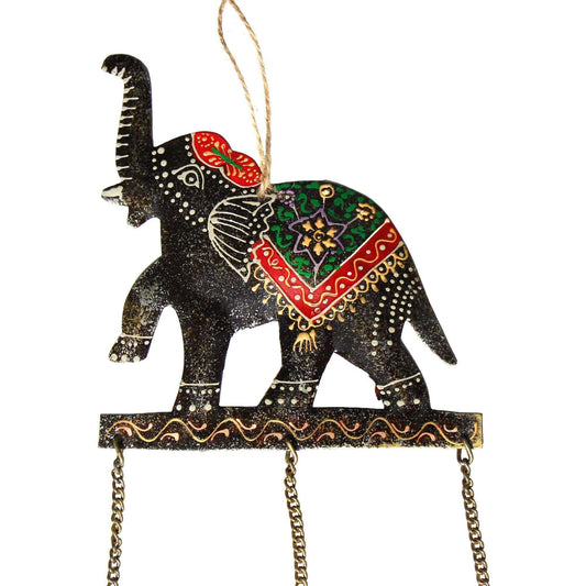 Embossed Elephant Chime, Hand-painted Recycled Iron - Asha Handicrafts