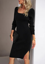 Rib-Knit Slit Sweater Dress - Trendsi - Flyclothing LLC