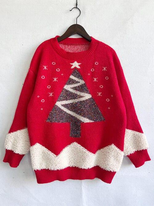 Christmas Tree Graphic Dropped Shoulder Sweater - Trendsi