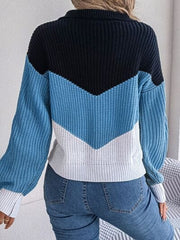 Color Block Dropped Shoulder Sweater - Trendsi