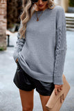 Cable-Knit Round Neck Drop Shoulder Sweater - Trendsi - Flyclothing LLC
