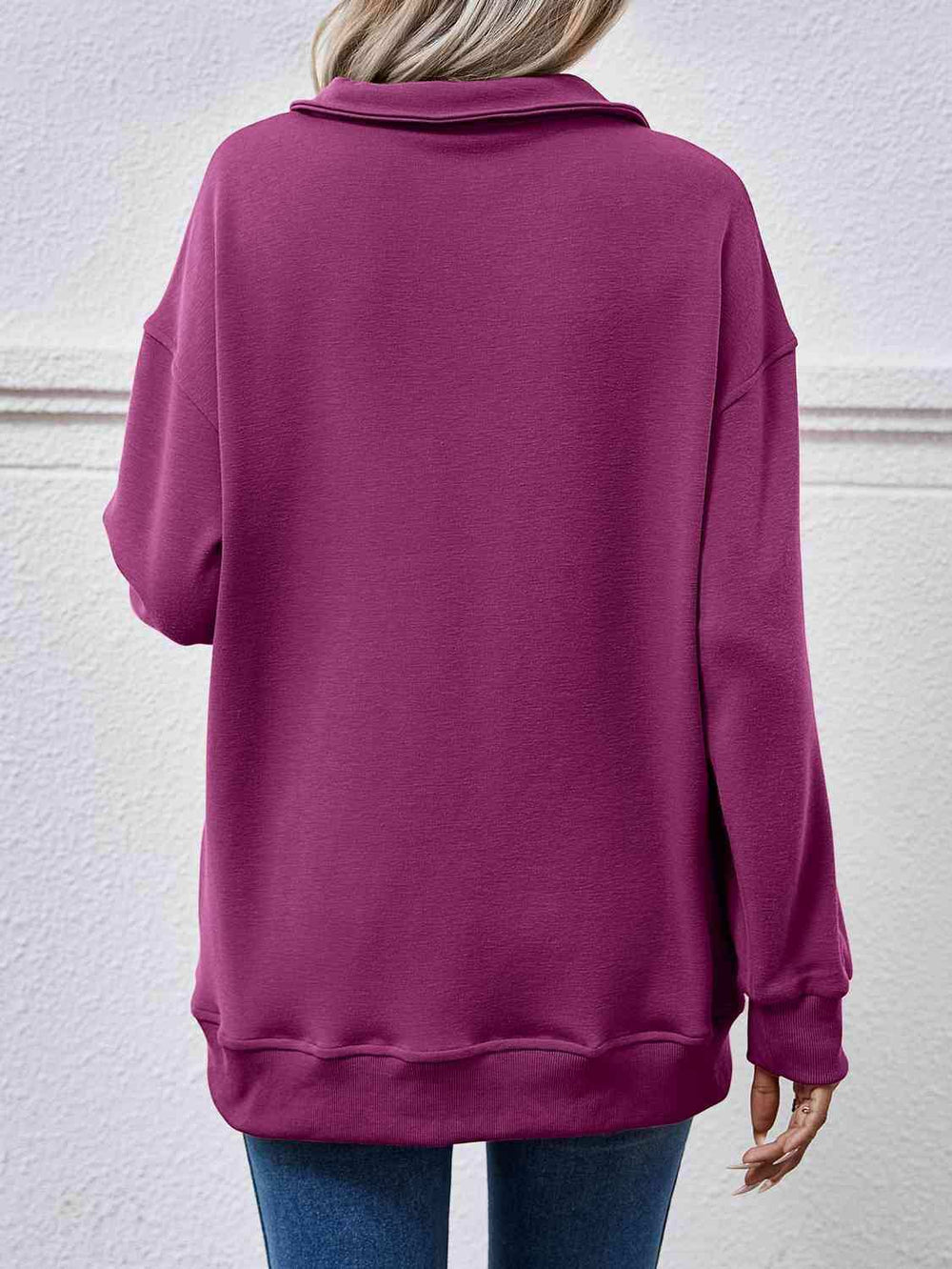 Collared Neck Dropped Shoulder Sweatshirt - Trendsi - Flyclothing LLC
