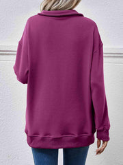 Collared Neck Dropped Shoulder Sweatshirt - Trendsi