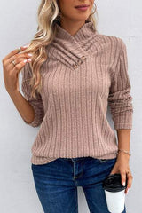 Ribbed Turtleneck Long Sleeve Sweater - Trendsi - Flyclothing LLC