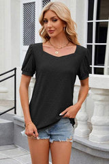 Eyelet Short Sleeve T-Shirt - Trendsi - Flyclothing LLC