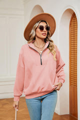 Half-Zip Dropped Shoulder Sweatshirt - Trendsi