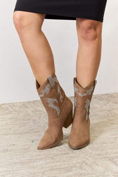 Forever Link Rhinestone Detail Cowboy Boots - Trendsi - Flyclothing LLC