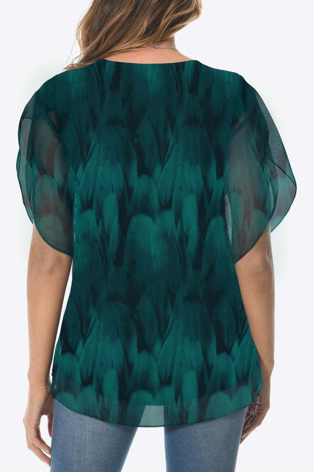 Printed Round Neck Curved Hem Blouse - Trendsi - Flyclothing LLC