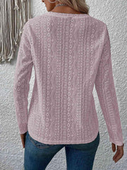 Eyelet Round Neck Long Sleeve Top - Trendsi