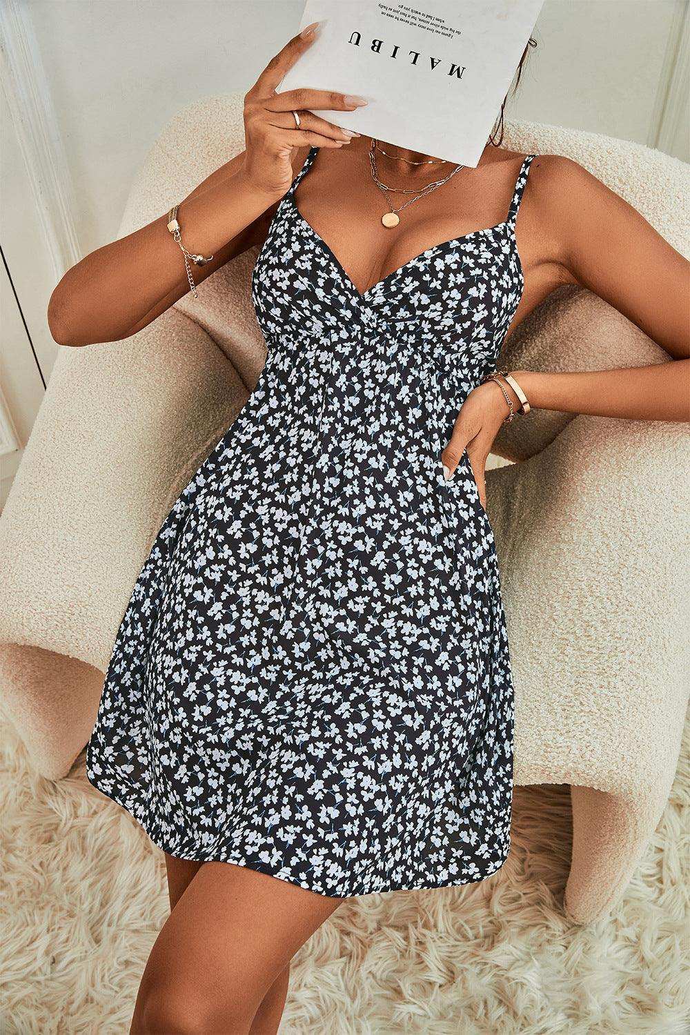 Ditsy Floral Spaghetti Strap Backless Dress - Trendsi - Flyclothing LLC