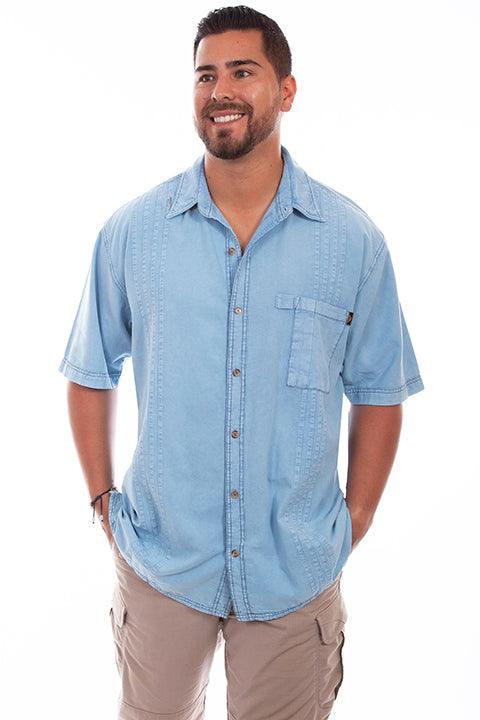 Scully DISTRESSED SKY BLUE THE TRAVELER Shirt - Scully Leather