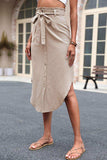 Tie Belt Frill Trim Buttoned Skirt - Trendsi - Flyclothing LLC