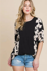 BOMBOM Rodeo Love Ribbed Animal Contrast Tee - Trendsi - Flyclothing LLC