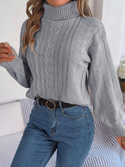 Cable-Knit Turtleneck Sweater - Trendsi