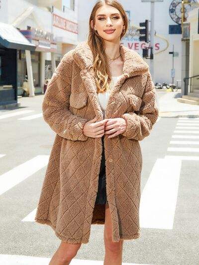Texture Button Up Dropped Shoulder Coat - Trendsi - Flyclothing LLC