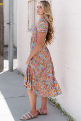 Floral Flounce Sleeve Round Neck Midi Dress - Trendsi - Flyclothing LLC