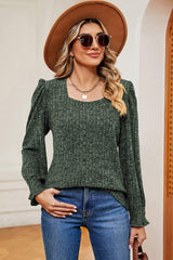 Square Neck Flounce Sleeve T-Shirt - Trendsi - Flyclothing LLC