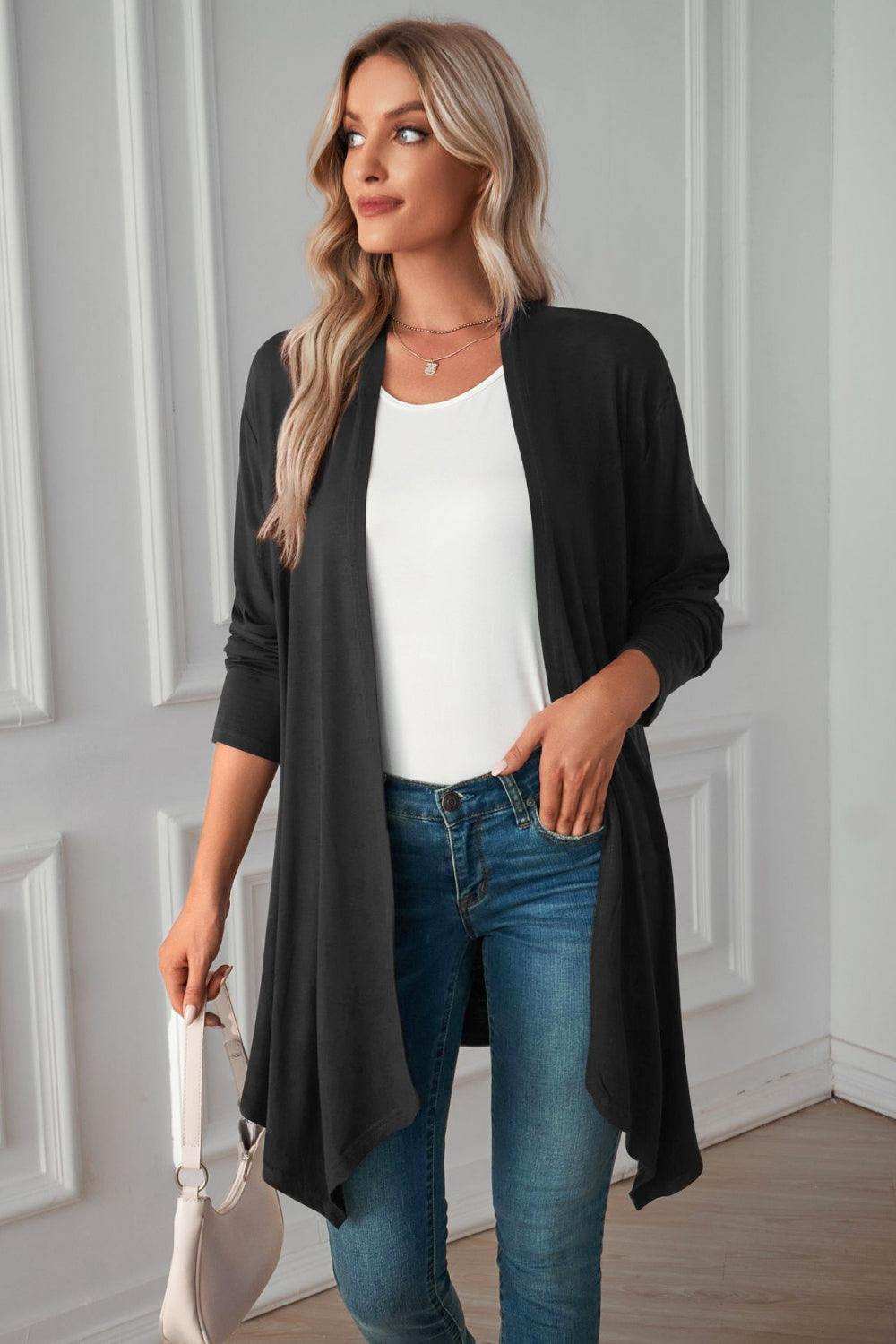 Open Front Long Sleeve Cardigan - Trendsi - Flyclothing LLC