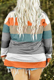 Plus Size Striped Slit Long Sleeve T-Shirt - Trendsi - Flyclothing LLC