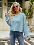 Round Neck Lantern Sleeve Sweater - Trendsi - Flyclothing LLC