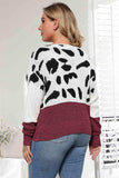 Plus Size Leopard Round Neck Long Sleeve Sweater - Trendsi - Flyclothing LLC