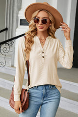 Notched Long Sleeve T-Shirt - Trendsi - Flyclothing LLC