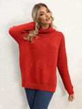 Slit Turtleneck Dropped Shoulder Sweater - Trendsi - Flyclothing LLC