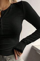 Half Button Long Sleeve T-Shirt - Trendsi - Flyclothing LLC