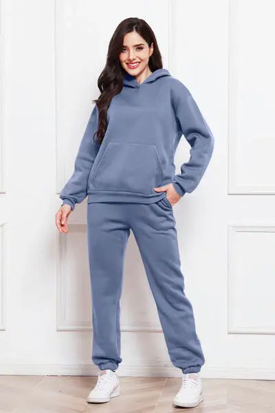 Drop Shoulder Long Sleeve Hoodie and Pants Set - Trendsi - Flyclothing LLC