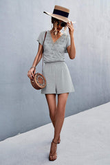 Lace Trim V-Neck Romper - Trendsi - Flyclothing LLC