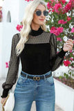 Mesh Long Sleeve Velvet Bodysuit - Trendsi - Flyclothing LLC