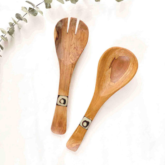 Olive Wood Serving Set, Small with Batik Inlay - Jedando