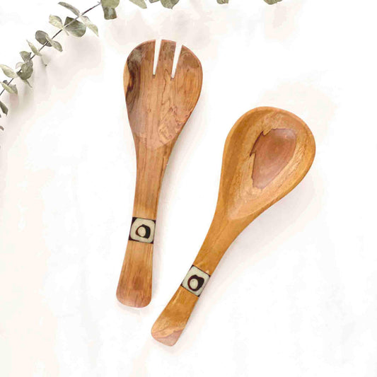 Olive Wood Serving Set, Small with Batik Inlay - Flyclothing LLC