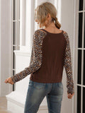 Leopard Twist Front Cold-Shoulder Tee - Trendsi - Flyclothing LLC