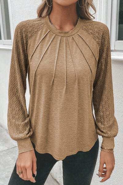 Heathered Round Neck Long Sleeve T-Shirt - Trendsi - Flyclothing LLC