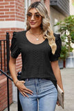 Eyelet Ruffled Round Neck T-Shirt - Trendsi - Flyclothing LLC