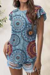 Printed Round Neck Short Sleeve T-Shirt - Trendsi - Flyclothing LLC