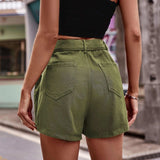 Belted Denim Shorts with Pockets - Trendsi - Flyclothing LLC