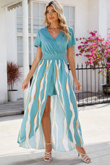 Smocked High-Low Printed Surplice Dress - Trendsi - Flyclothing LLC