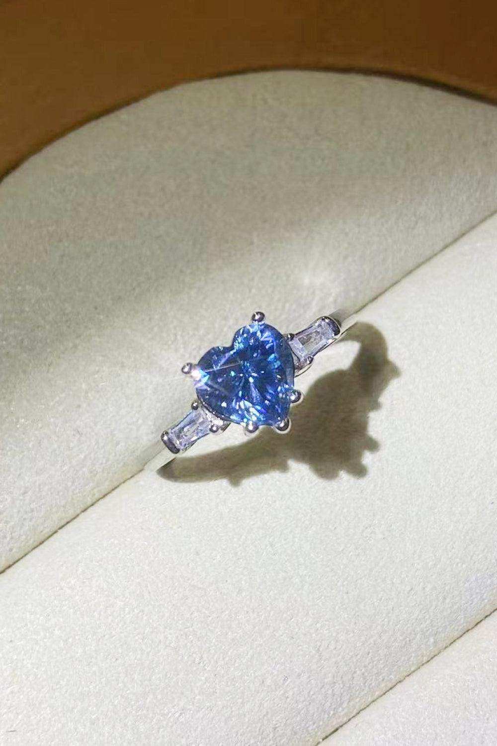 1 Carat Moissanite Heart-Shaped Platinum-Plated Ring in Blue - Trendsi - Flyclothing LLC