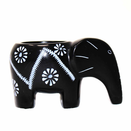 Elephant Soapstone Tea Light - Black Finish with Etch Design - SMOLArt