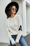 Round Neck Dropped Shoulder Sweater - Trendsi - Flyclothing LLC