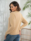Johnny Collar Cable-Knit Long Sleeve Sweater - Trendsi - Flyclothing LLC