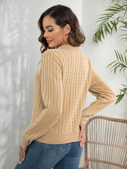 Johnny Collar Cable-Knit Long Sleeve Sweater - Trendsi