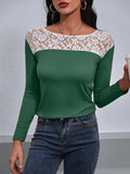 Lace Trim Long Sleeve Round Neck Tee - Trendsi - Flyclothing LLC