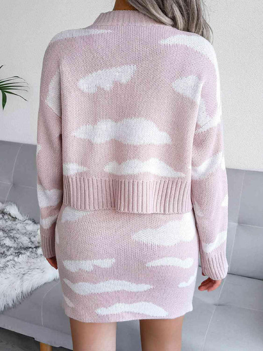 Cloud Sweater and Knit Skirt Set - Trendsi