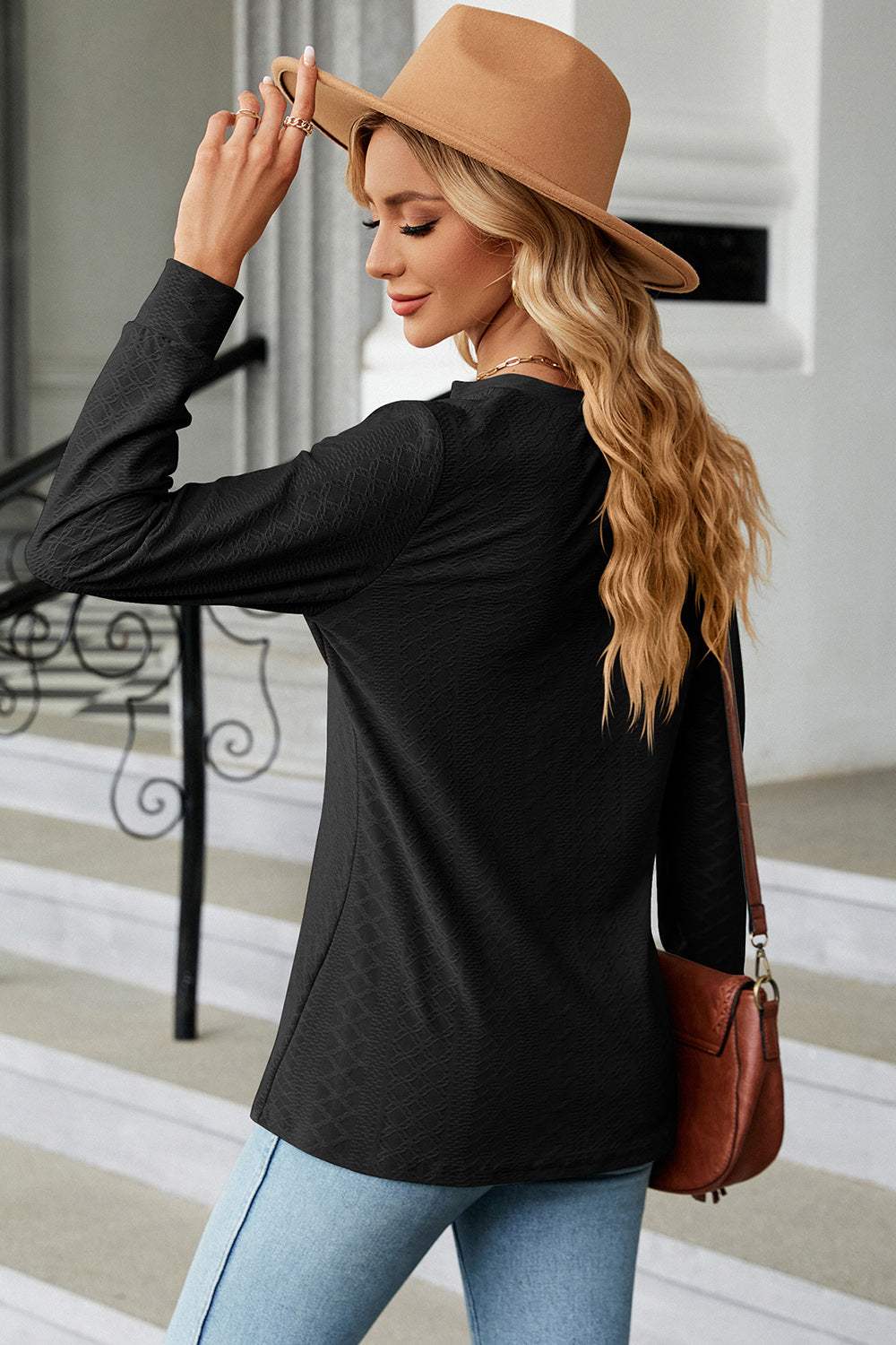 Notched Long Sleeve T-Shirt - Trendsi - Flyclothing LLC